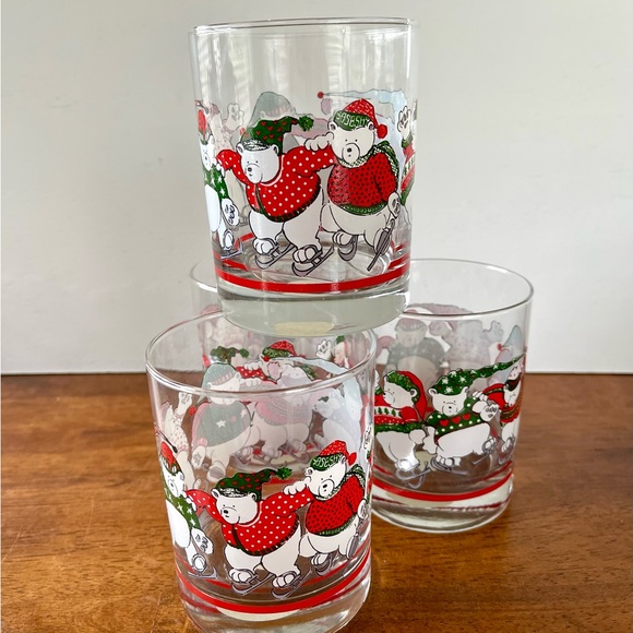 1991 Princess House Skating Polar Bears Lowball Glasses Set of 4 - Picture 10 of 12